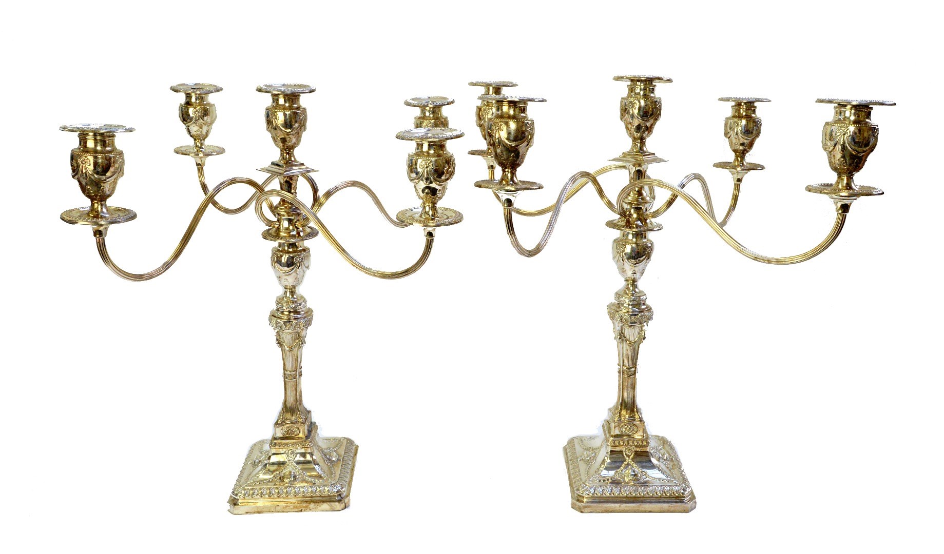 Appraisal: A pair of silver plated five light table candelabra each