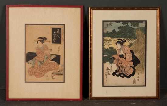 Appraisal: Two Japanese color woodcuts Kuniyasu and Toyohide each portraying a