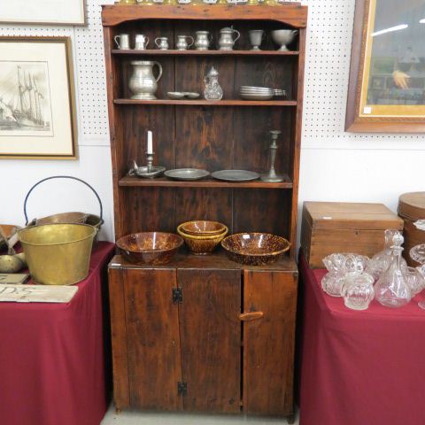 Appraisal: th Century Pewter Cupboard Pine