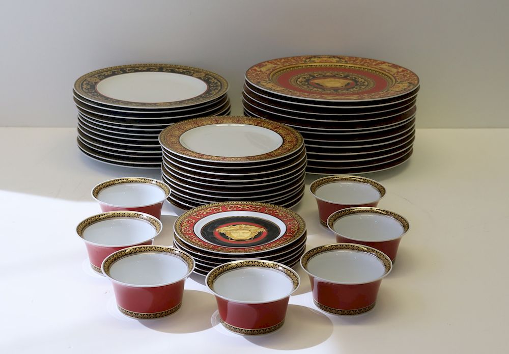 Appraisal: Rosenthal Versace Medusa Bone China Grouping To include Charger Plates