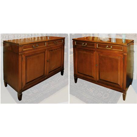 Appraisal: Pair of Louis XVI Style Brass Inlaid Mahogany Service Cabinets