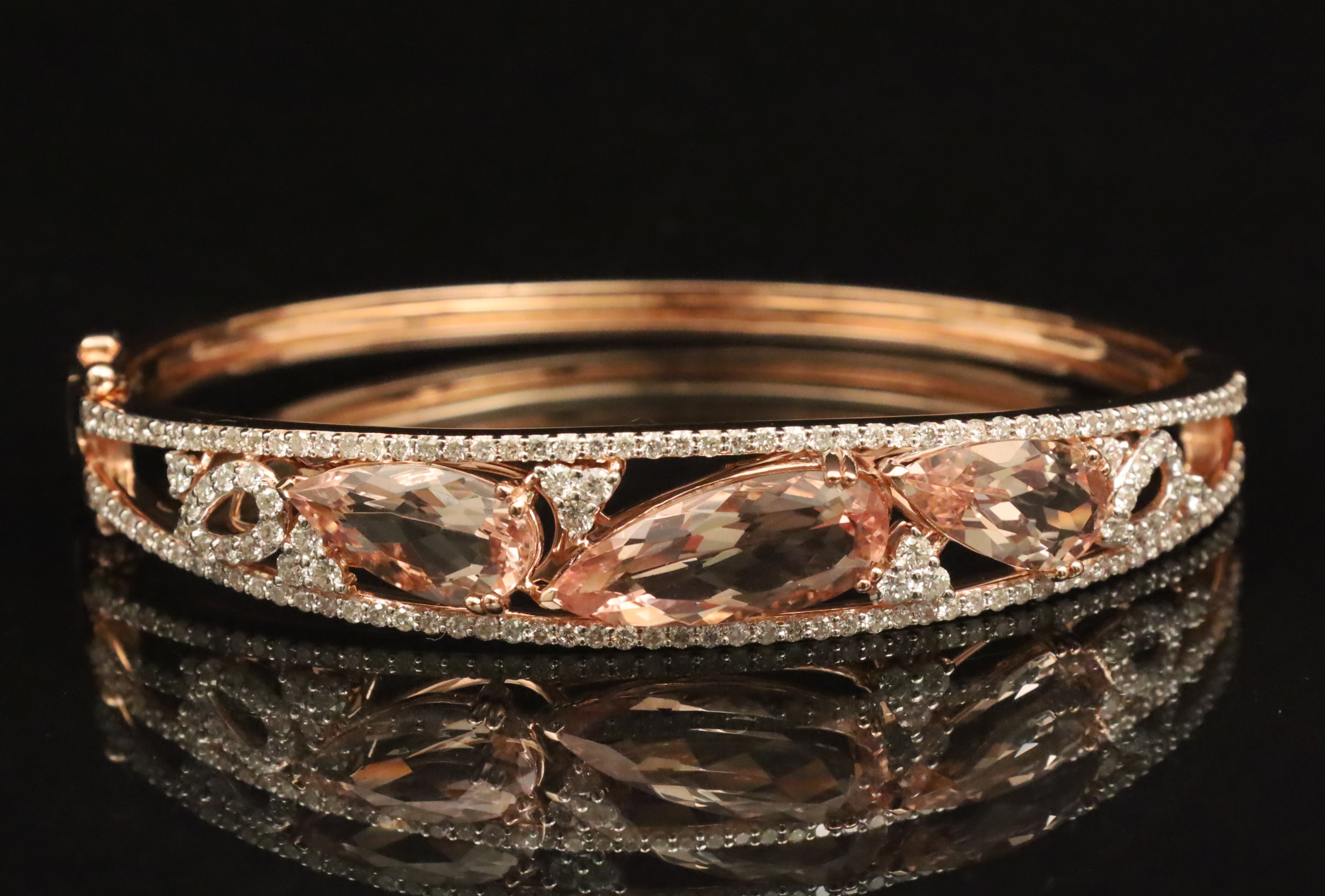 Appraisal: K ROSE GOLD MORGANITE DIAMOND BANGLE K rose gold Morganite