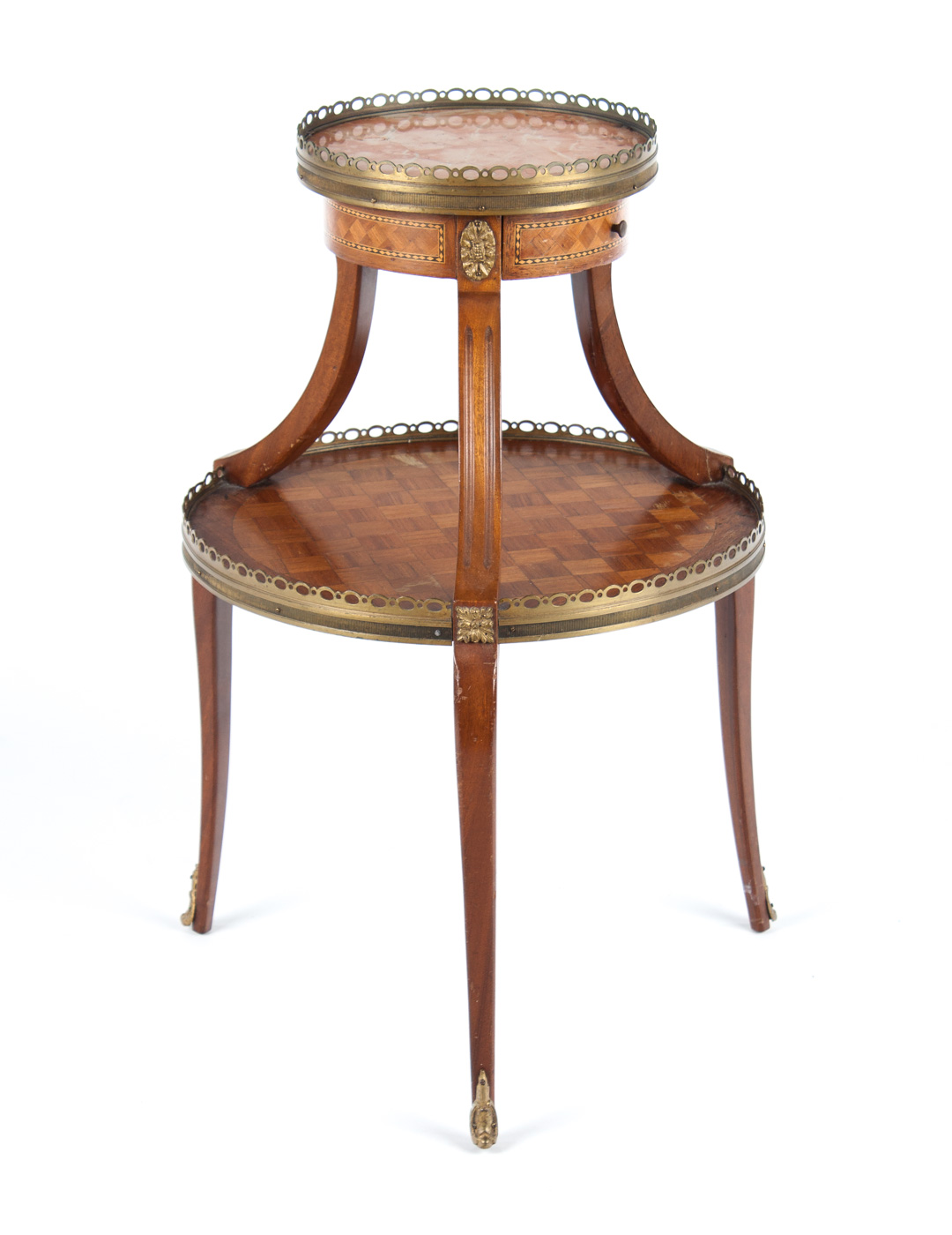 Appraisal: Louis XVI style parquetry inlaid servante th century round rouge