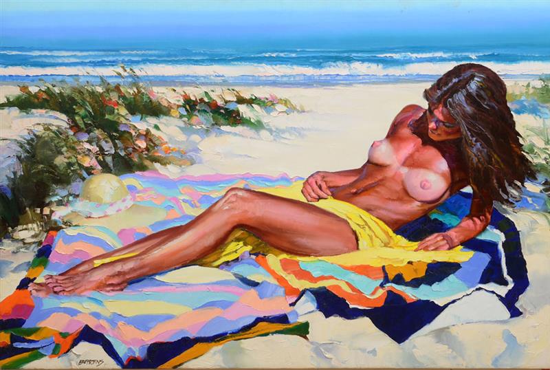 Appraisal: HOWARD BEHRENS b SUNBATHING Oil on canvas signed 'Behrens' lower