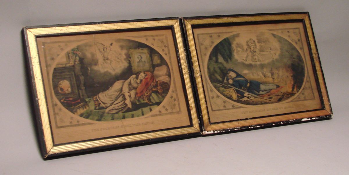 Appraisal: PAIR OF FRAMED CURRIER IVES LITHOGRAPHS The Soldiers Dream of