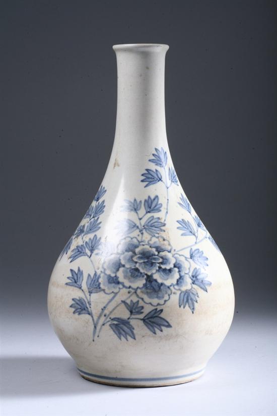 Appraisal: KOREAN BLUE AND WHITE PORCELAIN VASE peony decoration - in