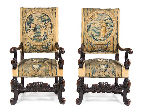 Appraisal: Sale Lot A Pair of James II Style Carved Armchairs