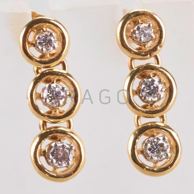 Appraisal: K YELLOW GOLD THREE-STONE DIAMOND EARRINGS Diamonds approx ct TW