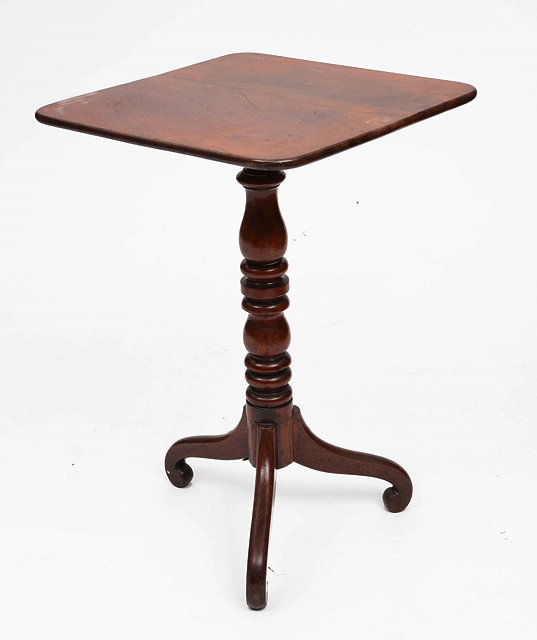 Appraisal: A VICTORIAN MAHOGANY SQUARE TOP WINE TABLE on ring turned