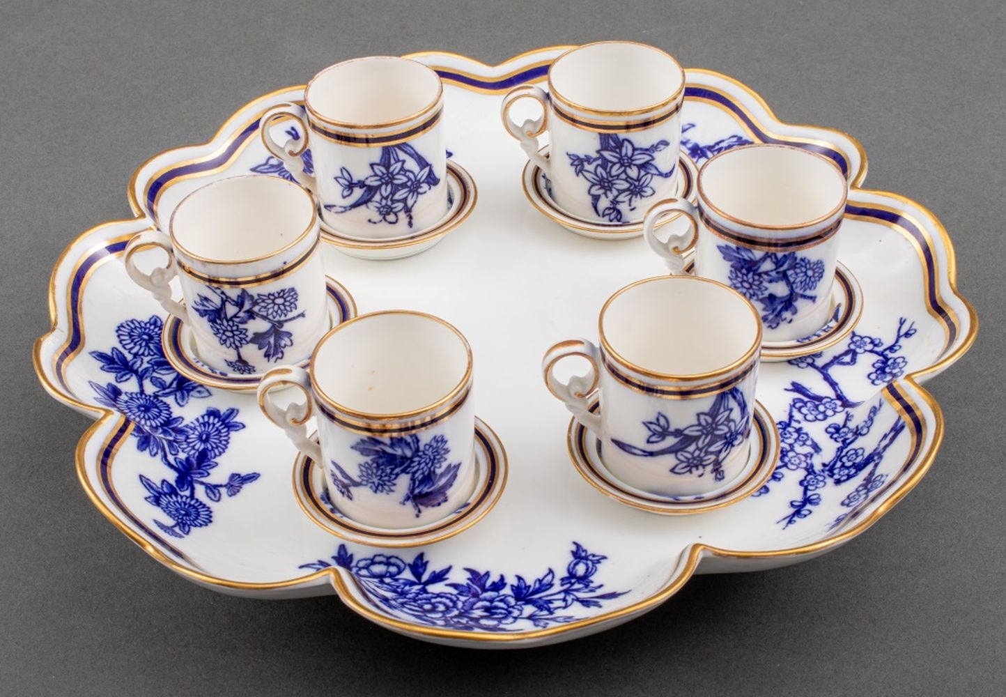 Appraisal: COPELAND BLUE FLORAL PORCELAIN ESPRESSO SET C Copeland English porcelain