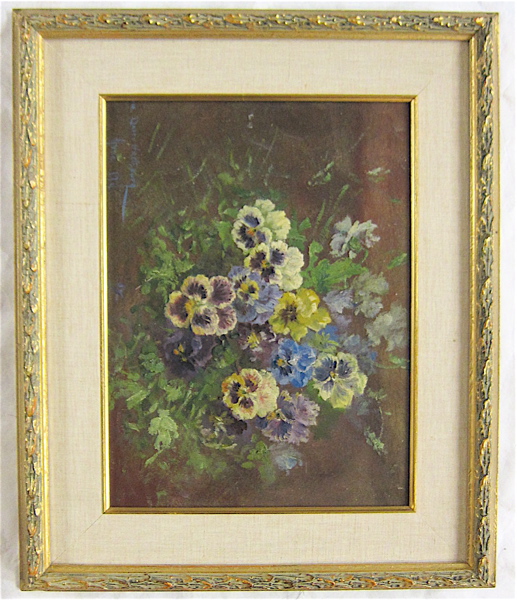 Appraisal: HARTZBURG OIL ON BOARD violets a floral still-life th century