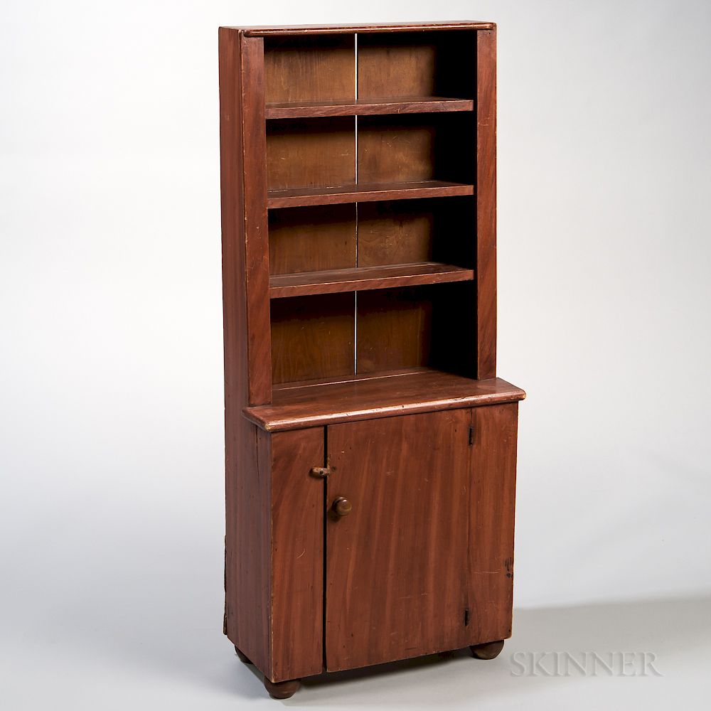 Appraisal: Red Grain-painted Pine Child's Step-back Cupboard Red Grain-painted Pine Child's