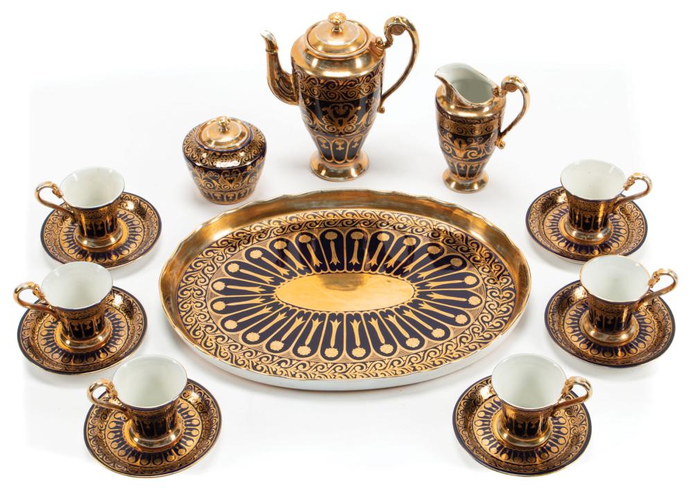 Appraisal: Sevres-Style Gilt Decorated Porcelain Coffee Service marked cobalt blue ground