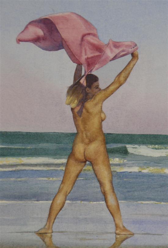 Appraisal: Wilfred G May watercolour female nude with a pink beach