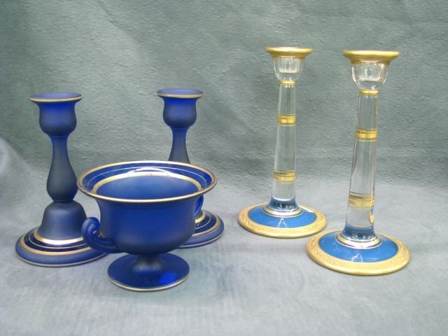 Appraisal: Three piece set with center bowl and pair of candlesticks