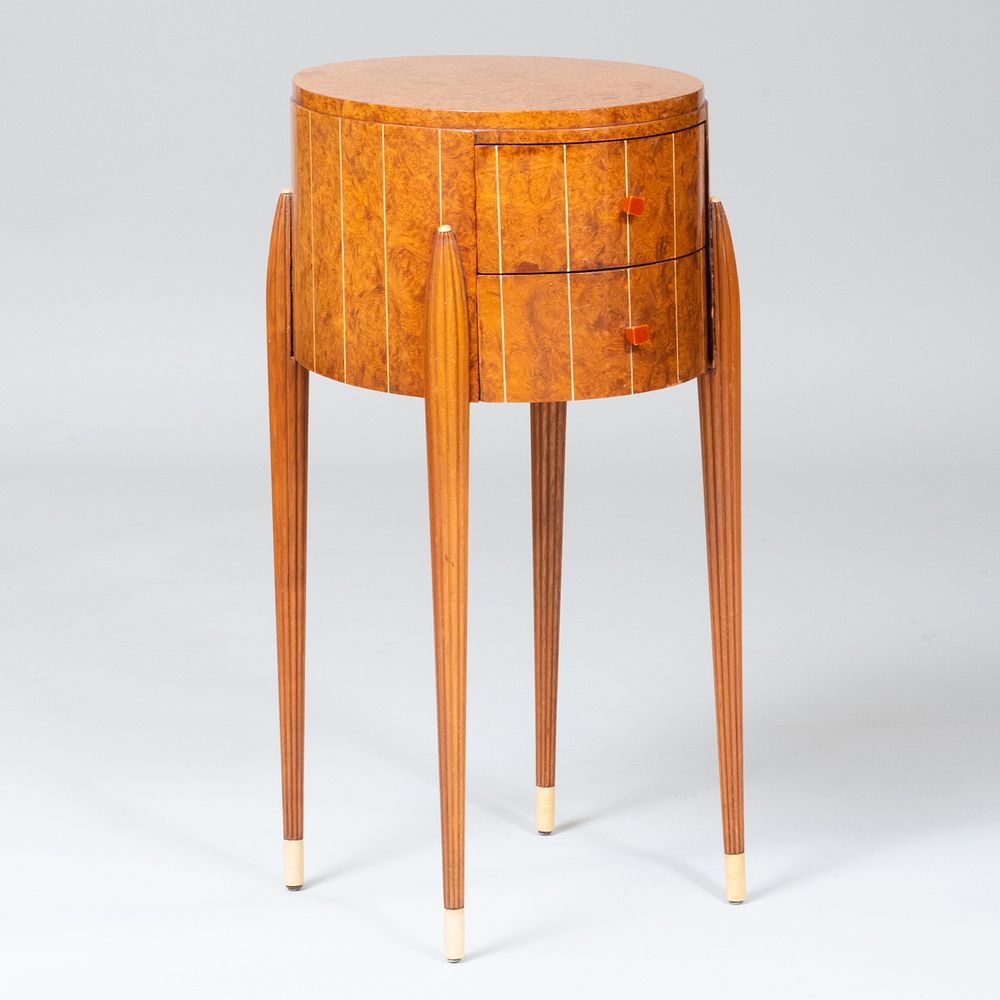 Appraisal: Art Deco Burl Wood and Composite Side Table Fitted with