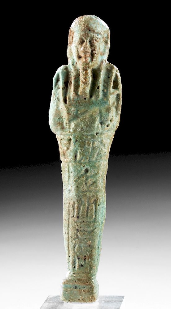 Appraisal: Egyptian Glazed Faience Ushabti w Inscription Egypt Late Dynastic Period