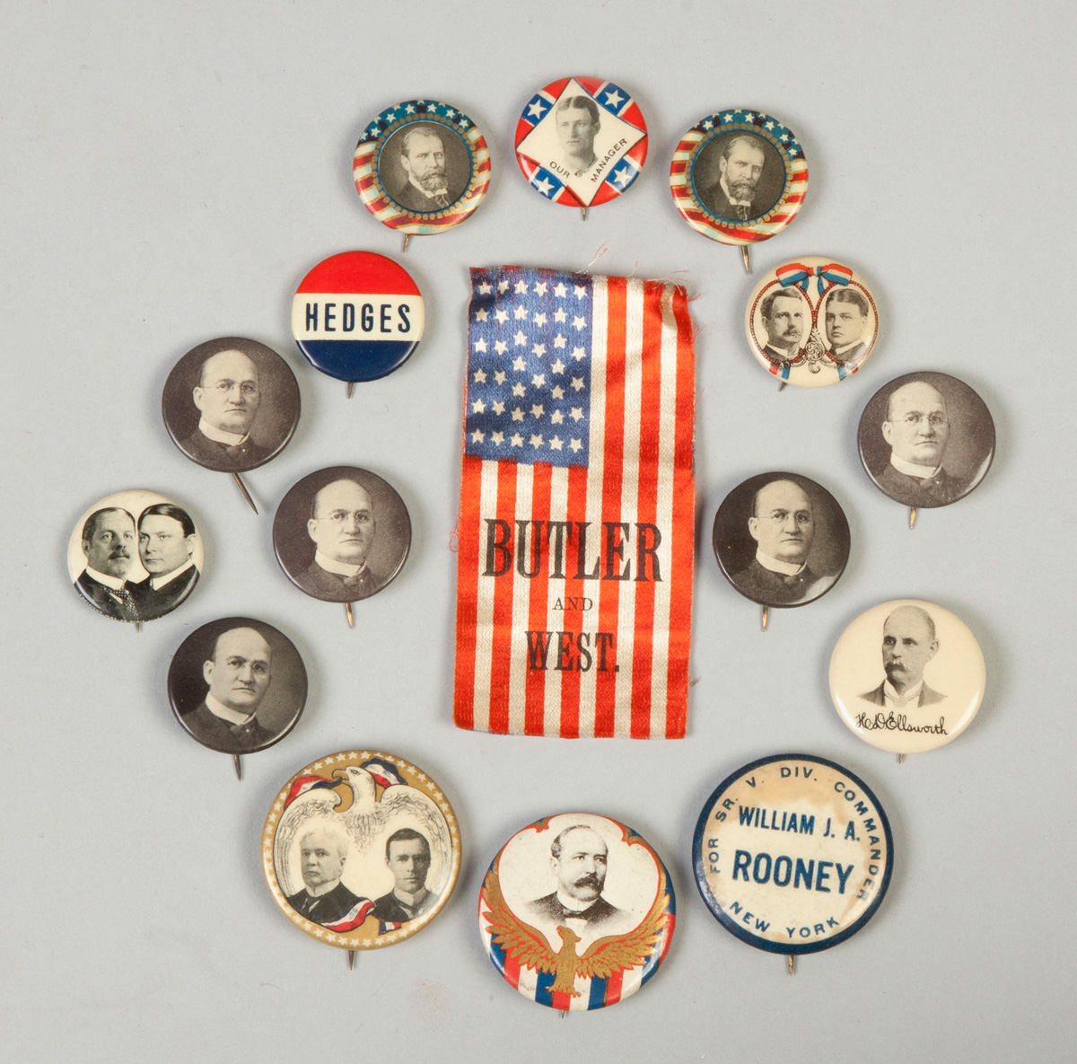 Appraisal: Group of Vintage Campaign Buttons Ribbon Incl Butler Ellsworth Rooney