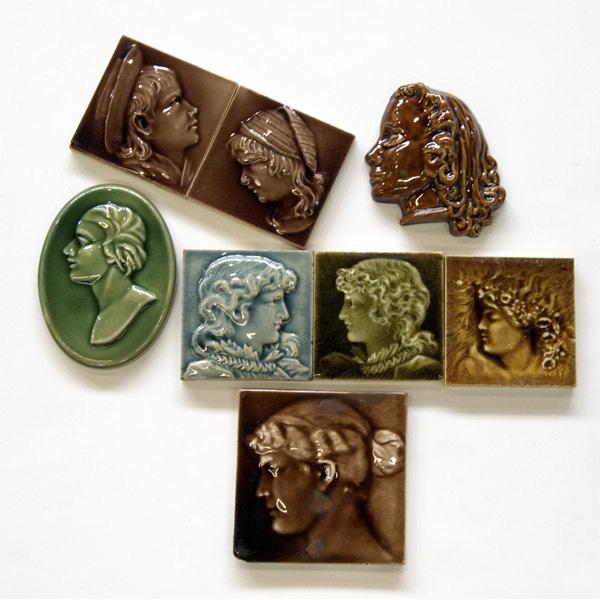 Appraisal: TILE GROUPING Eight assorted figural tiles by Globe Encaustic Tile