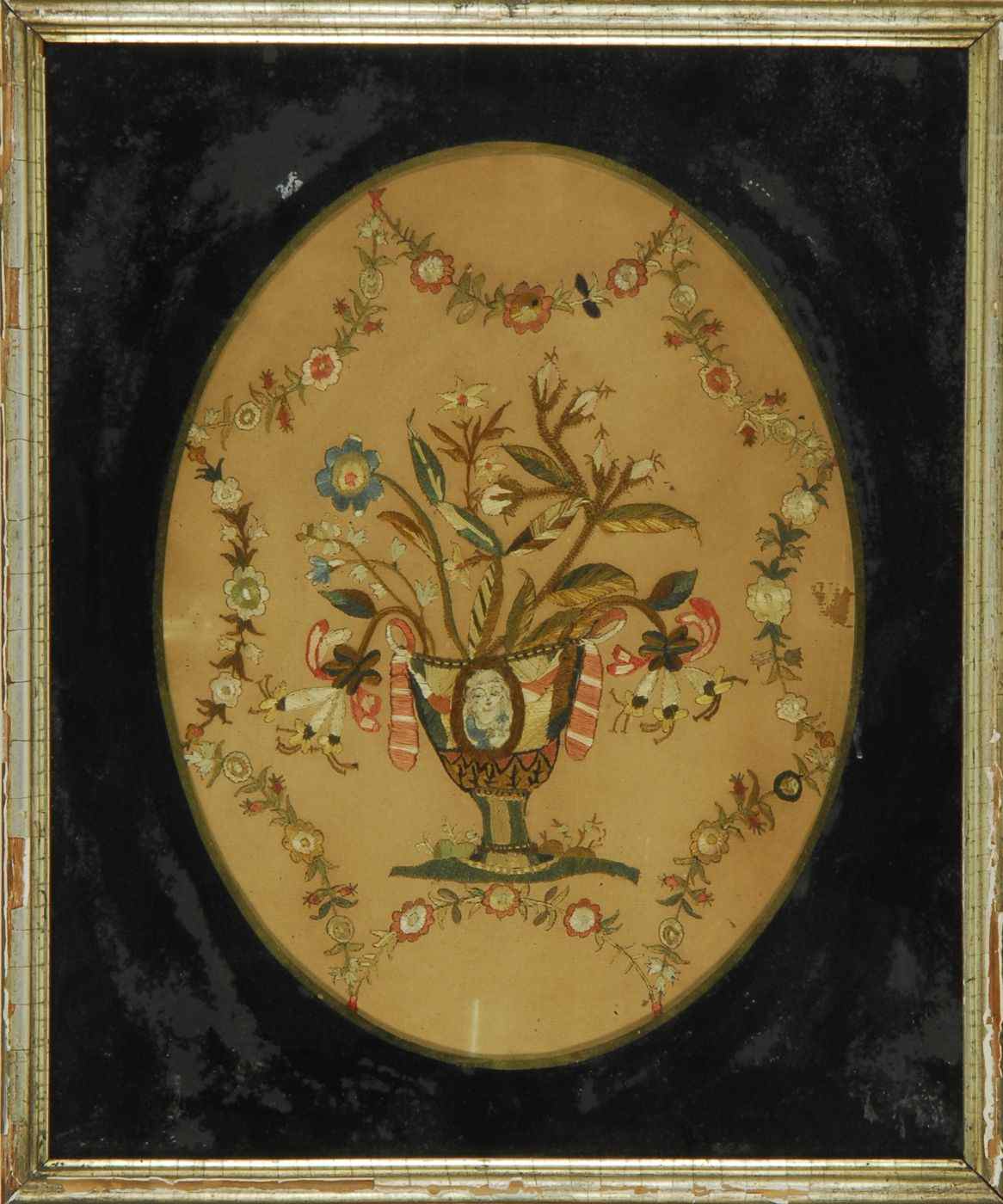 Appraisal: CONTINENTAL NEEDLEWORK ON PAPER th CenturyVase with flowers and a