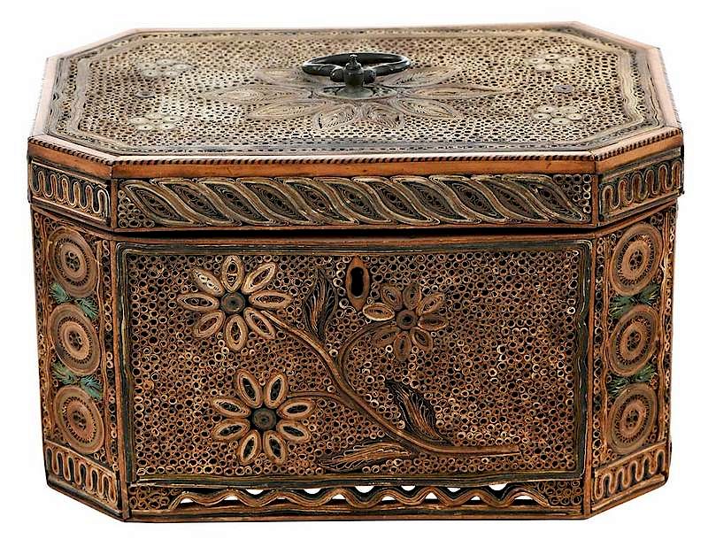 Appraisal: George III Paper Scroll and Inlaid Tea Caddy British late