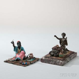 Appraisal: Two Cold-painted Bronze Figures late th early th century polychrome