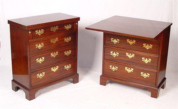 Appraisal: DIMINUTIVE PAIR OF BAKER FURNITURE CHESTS Chippendale style mahogany four