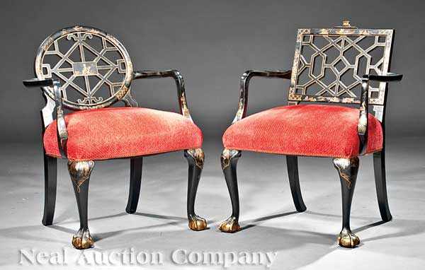 Appraisal: Two Edwardian Chinoiserie Boudoir Chairs early th c each with