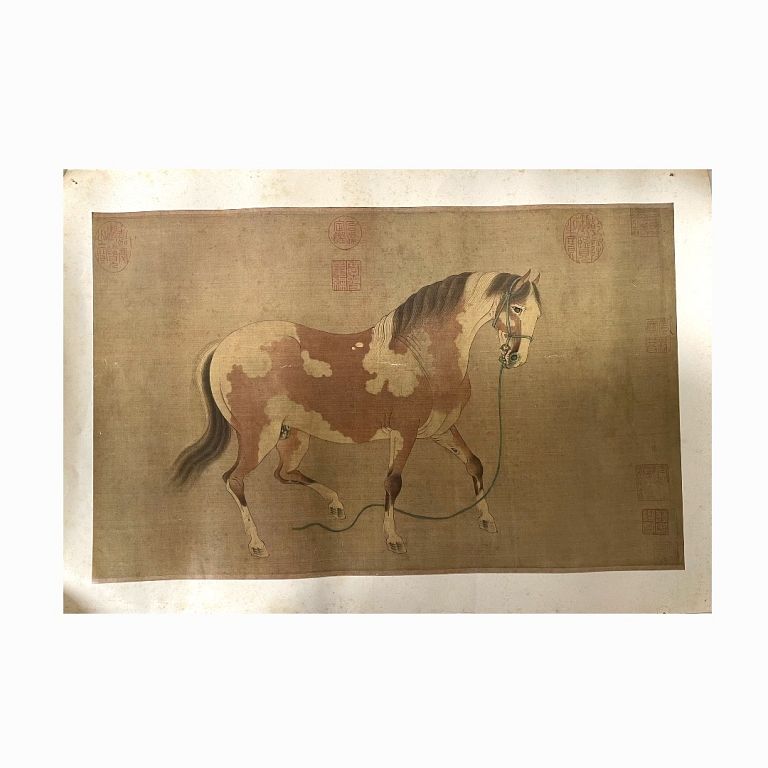 Appraisal: Chinese Print Featuring a Horse and Imperial Marks Antique poster