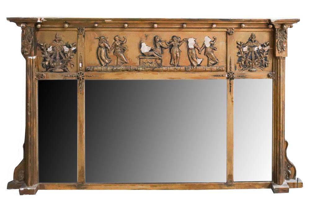 Appraisal: EMPIRE-STYLE GILTWOOD WALL MIRRORthe frieze relief-decorated with classical figures over