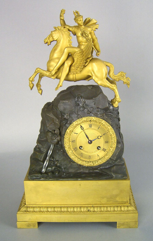 Appraisal: French gilt bronze mantle clock early th c with Pegasus