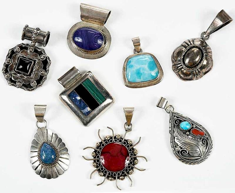 Appraisal: Eight Sterling Silver Gemstone Pendants assorted gemstones - x -