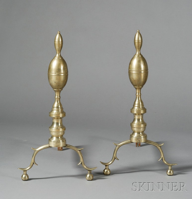 Appraisal: Pair of Brass and Iron Double Lemon-top Andirons New York