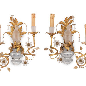 Appraisal: A Pair of Gilt Metal and Frosted Glass Figural Two-Light