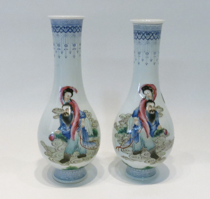 Appraisal: PAIR CHINESE PORCELAIN VASES footed bottle form each with hand