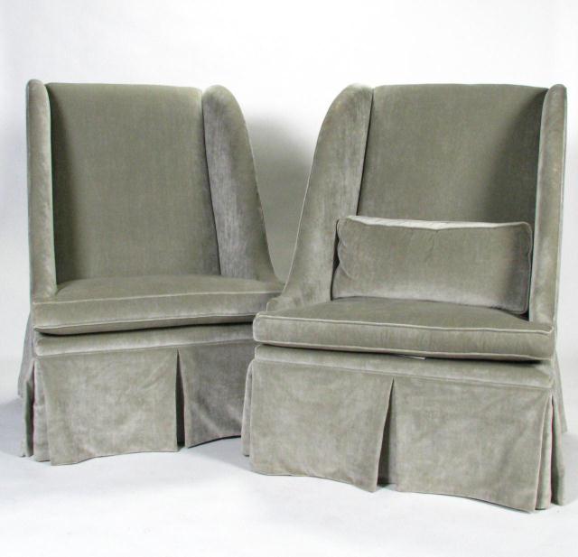 Appraisal: Pair of decorator wing chairs with full-skirt upholstery includes two