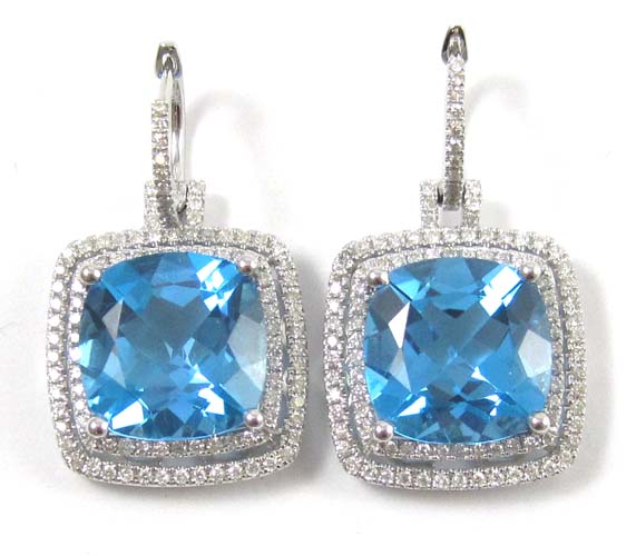 Appraisal: PAIR OF BLUE TOPAZ AND DIAMOND EARRINGS each k white