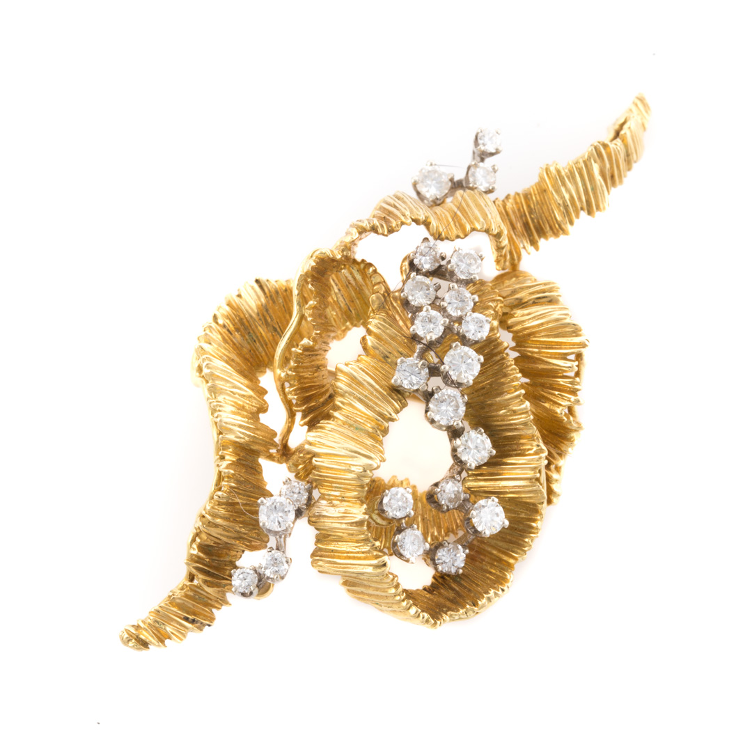 Appraisal: A Lady's K Ribbon Brooch with Diamonds K yellow gold