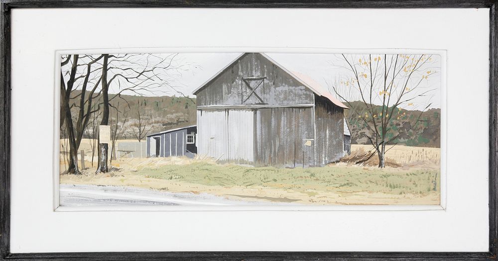 Appraisal: John Austin Tempera on Board Connecticut Barn John Austin -