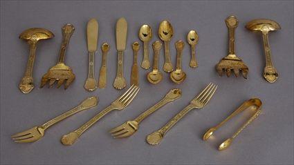 Appraisal: FRENCH MONOGRAMMED SILVER-GILT -PIECE FLATWARE SERVICE With strapwork handles and