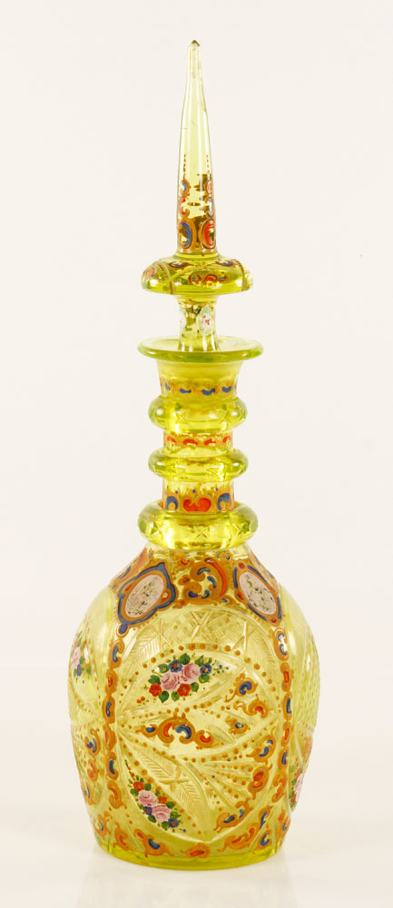 Appraisal: - th C Bohemian Vaseline Glass Decanter th century Bohemian