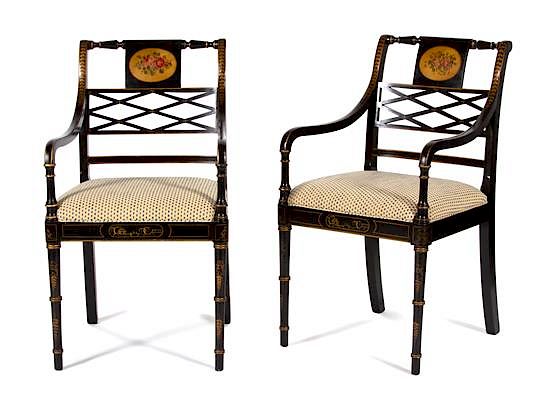 Appraisal: A Pair of Regency Style Ebonized and Parcel Gilt Open