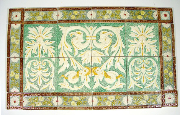 Appraisal: Minton pottery decorative tile panel relief moulded with swags onto