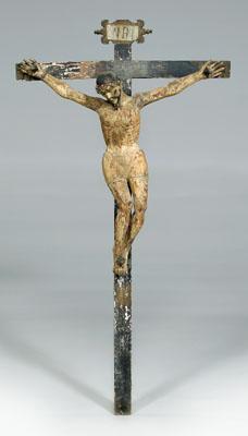 Appraisal: Spanish Colonial devotional figure crucifix with Christ with wound in