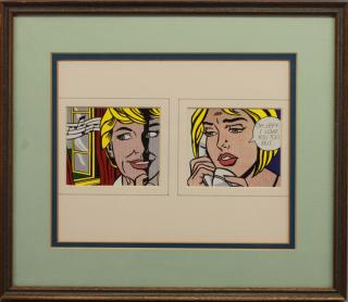 Appraisal: Framed Roy Lichtenstein Postcard Framed Roy Lichtenstein two part postcard