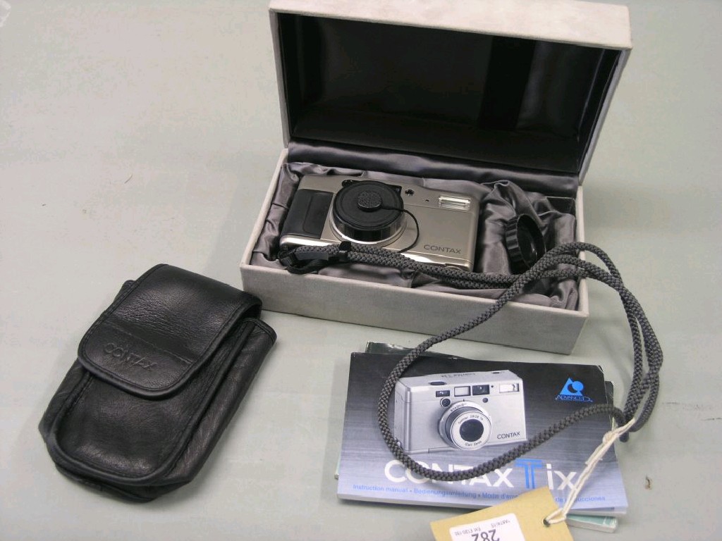 Appraisal: A Contax T VS mm compact camera in leather case