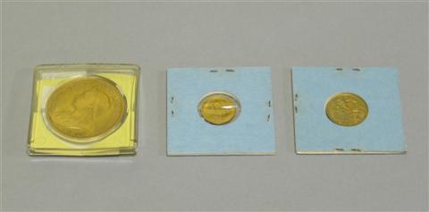 Appraisal: THREE BRITISH GOLD COINS Including Queen Victoria five pound gold