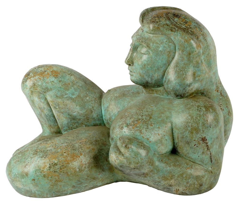 Appraisal: BARBARA BERETICH B RECLINING FEMALE NUDEpatinated bronze unsigned Provenance The