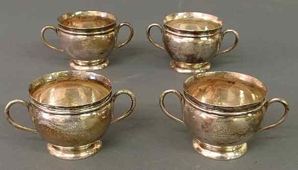 Appraisal: Set of four Continental silver double-handled cups each with an