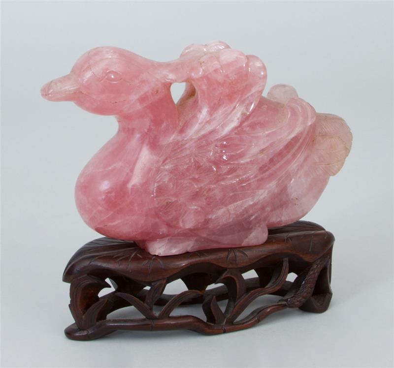 Appraisal: Chinese Rose Quartz Model of a Duck x x in